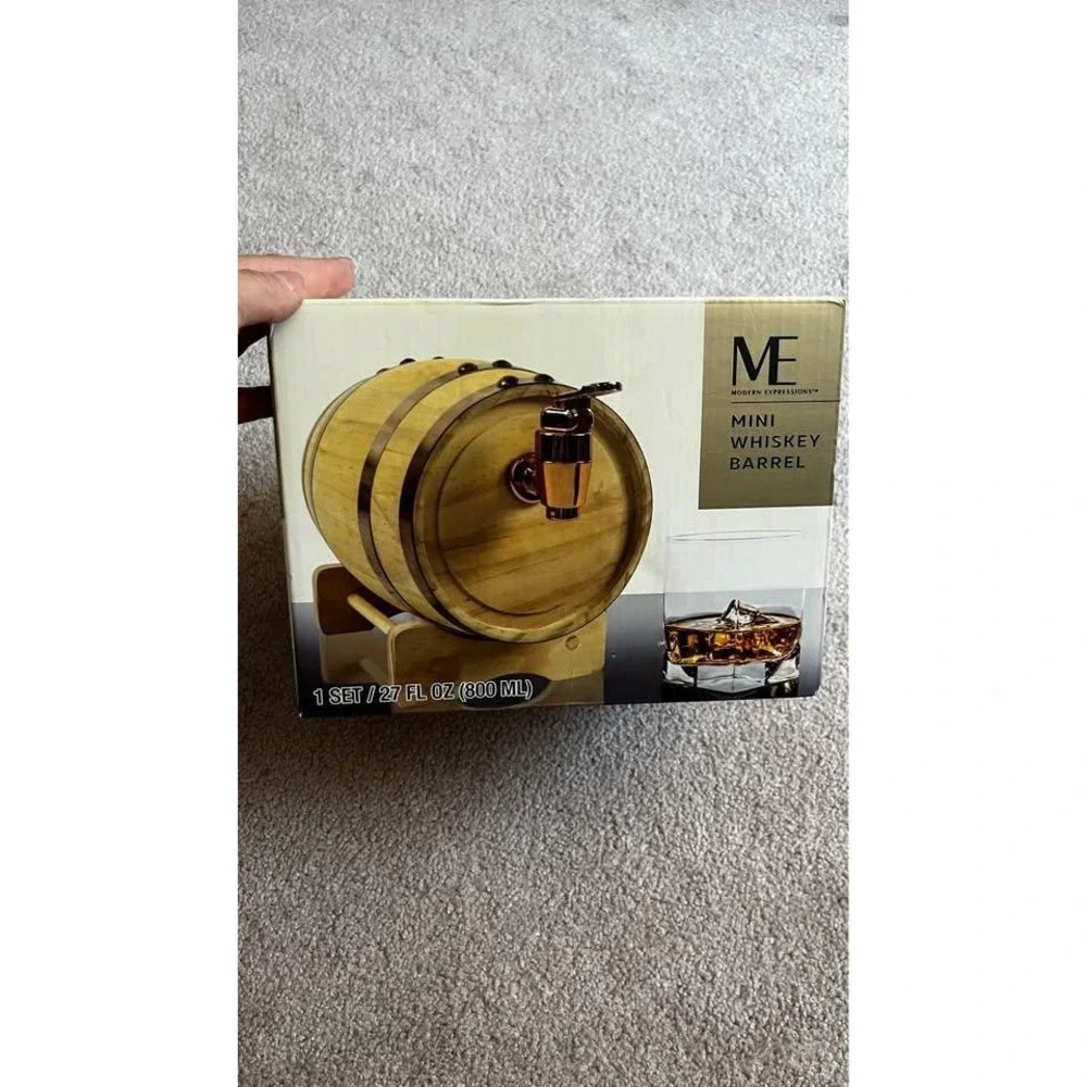 Modern Expressions Mini Whiskey Barrel Wood Liquor Dispenser 27 fl oz 800ml New